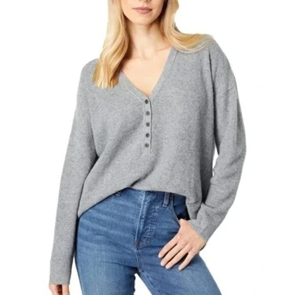 NEW Madewell Plus Asherton Waffle Henley Sweater in gray, 3X - Picture 2 of 16